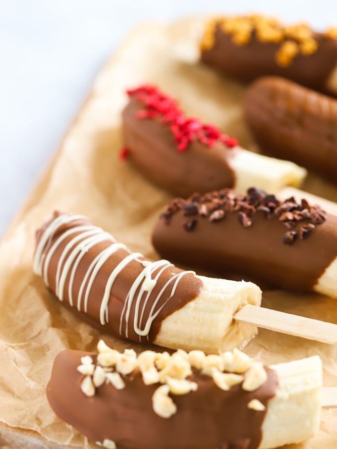 Frozen banana lollies with sprinkles