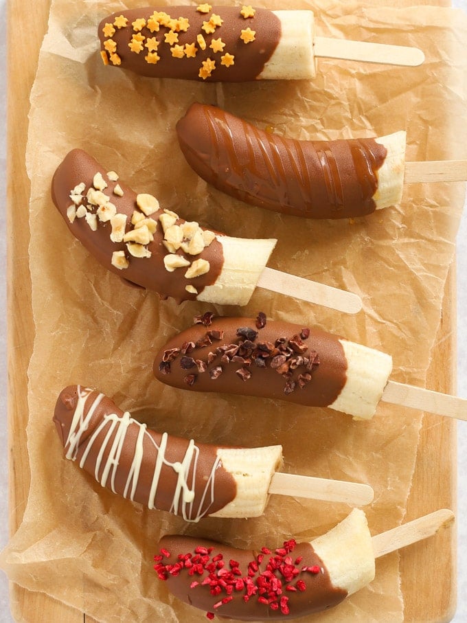 Frozen Banana lollies with chocolate and sprinkles