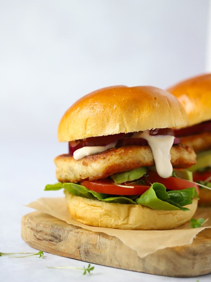 Halloumi Burgers with Sweet Chilli Mayo and Avocado