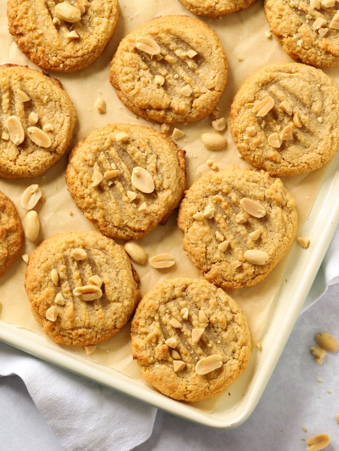 Easy peanut butter cookies made with only three ingredients, nut butter, sugar and eggs.