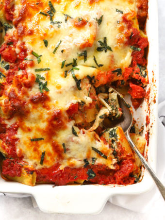 Easy Spinach and Ricotta Pasta Bake recipe with instant tomato sauce