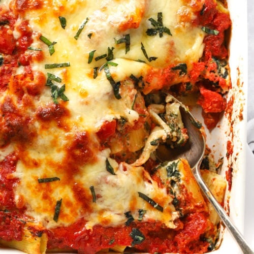 Easy Spinach and Ricotta Pasta Bake recipe with instant tomato sauce.