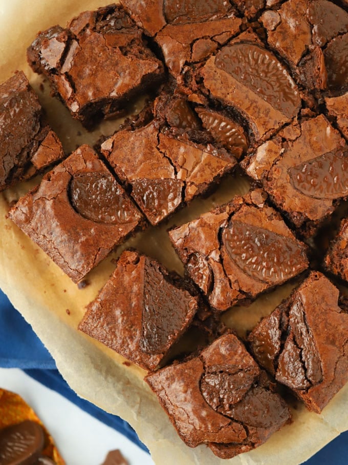 Chocolate orange brownie recipe in squares 