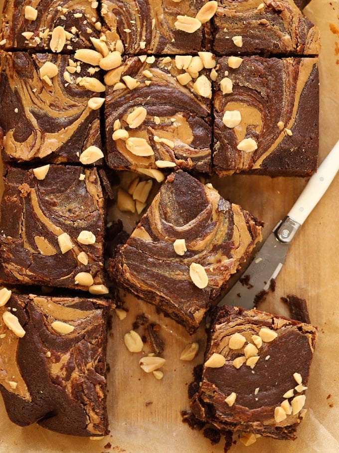 Peanut Butter Brownies recipe cut into squares