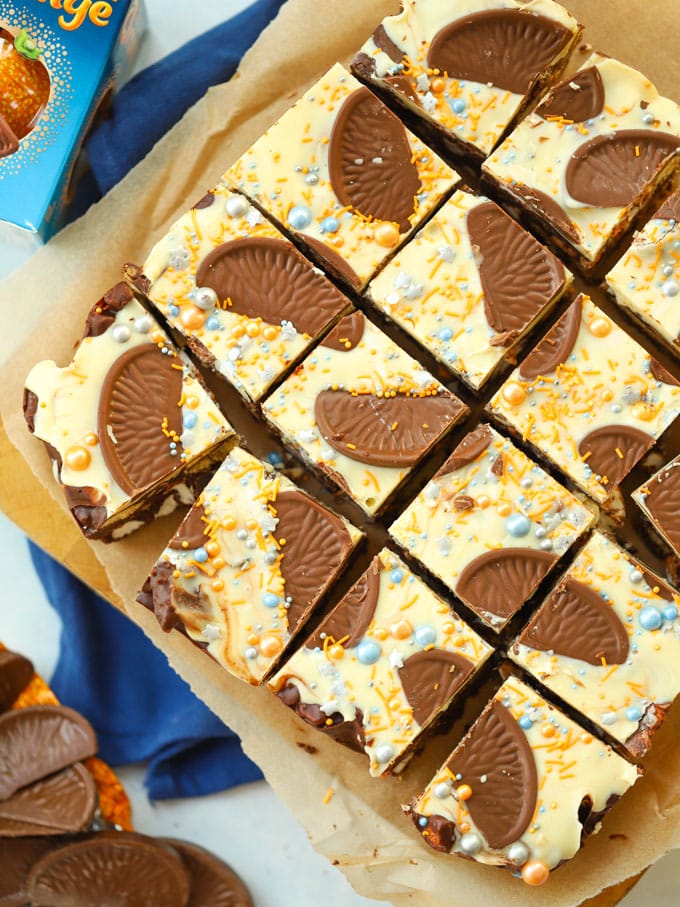 Chocolate Orange Rocky Road recipe with white chocolate topping