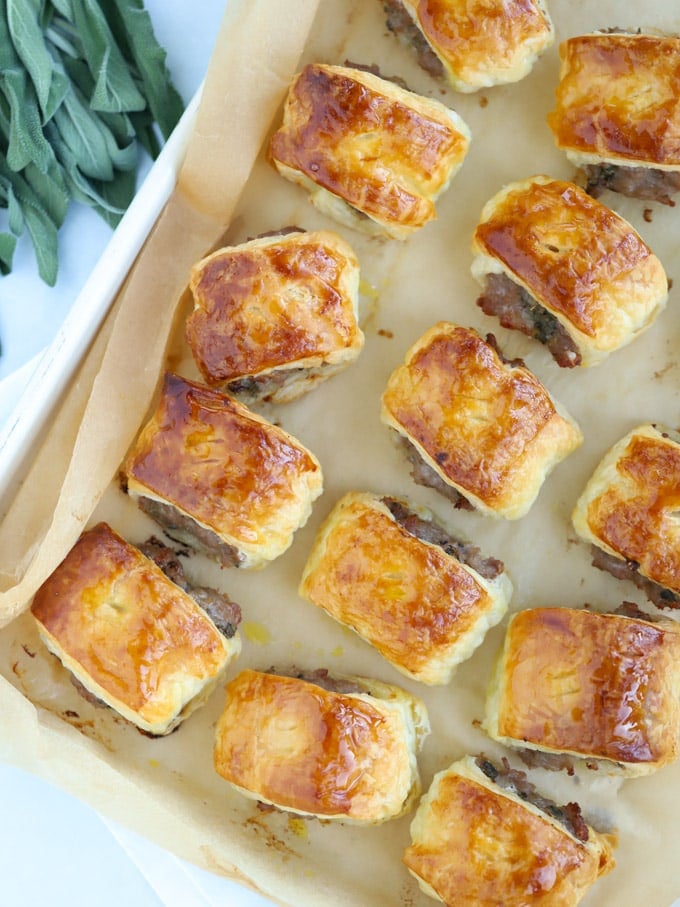 Puff pastry meat pies with pork and sage