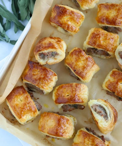 Easy sausage rolls on a baking sheet