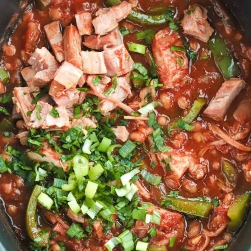 Slow cooker gammon joint with beans and tomato sauce