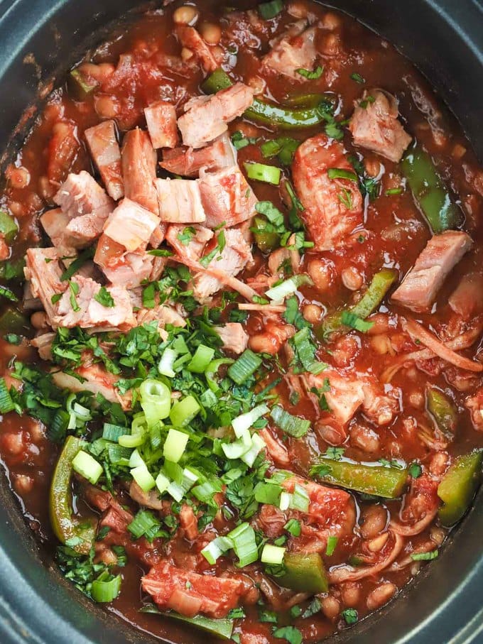Slow cooker gammon joint with beans and tomato sauce