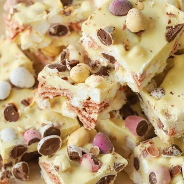 Mini Egg Rocky Road with White Chocolate and Pink Wafer Biscuits