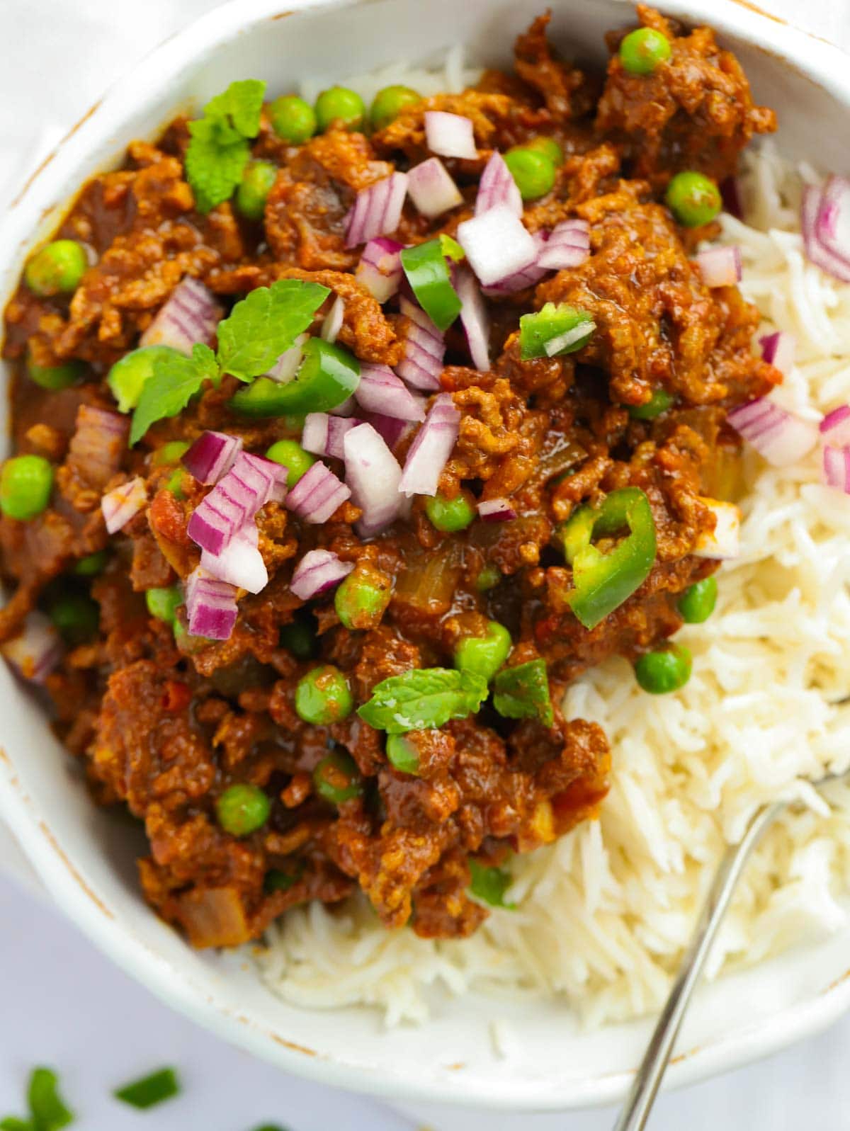 Mince Beef Curry recipe with peas and rice