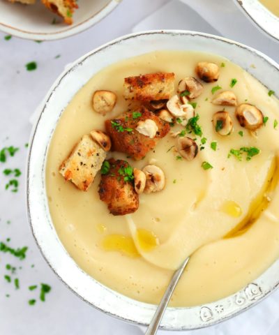 Parsnip Soup with Garlic Bread Croutons