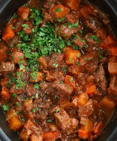 Slow cooker beef stew recipe with rich gravy