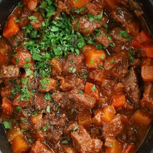 Slow cooker beef stew recipe with rich gravy