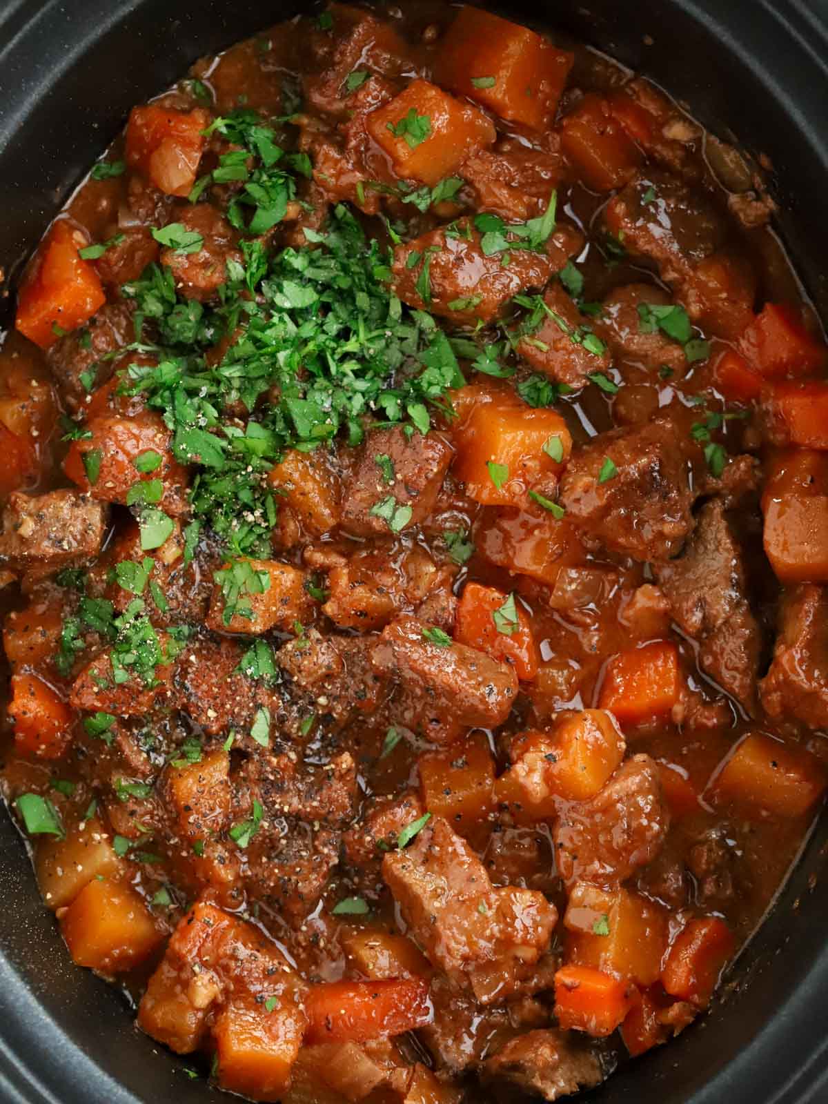 Slow cooker beef stew recipe with rich gravy