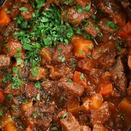 Slow cooker beef stew with vegetables and gravy