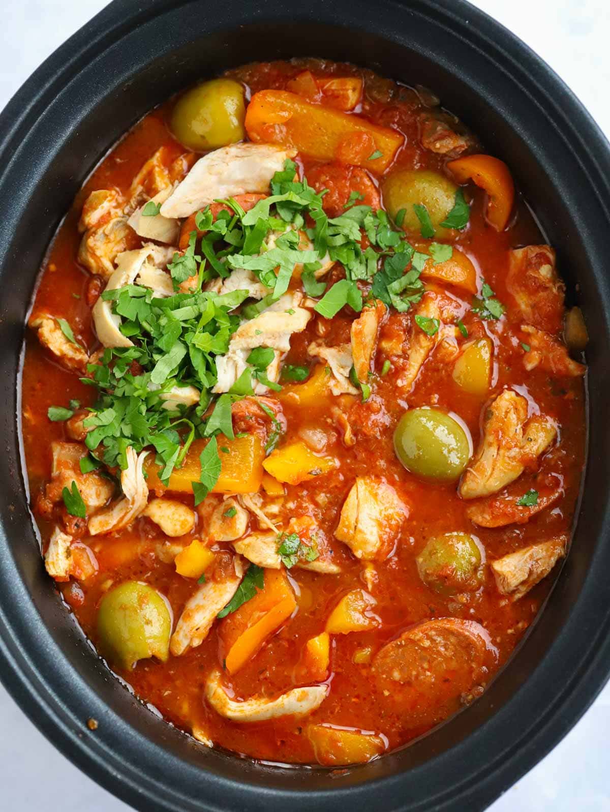 Chicken and Chorizo Stew Slow Cooker Dump Recipe.