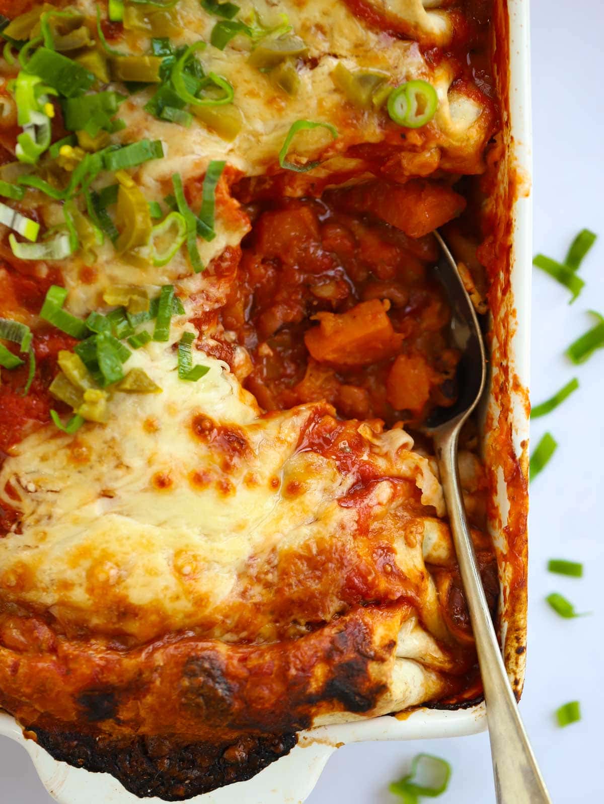 Easy Veggie Enchiladas recipe with cheesy topping