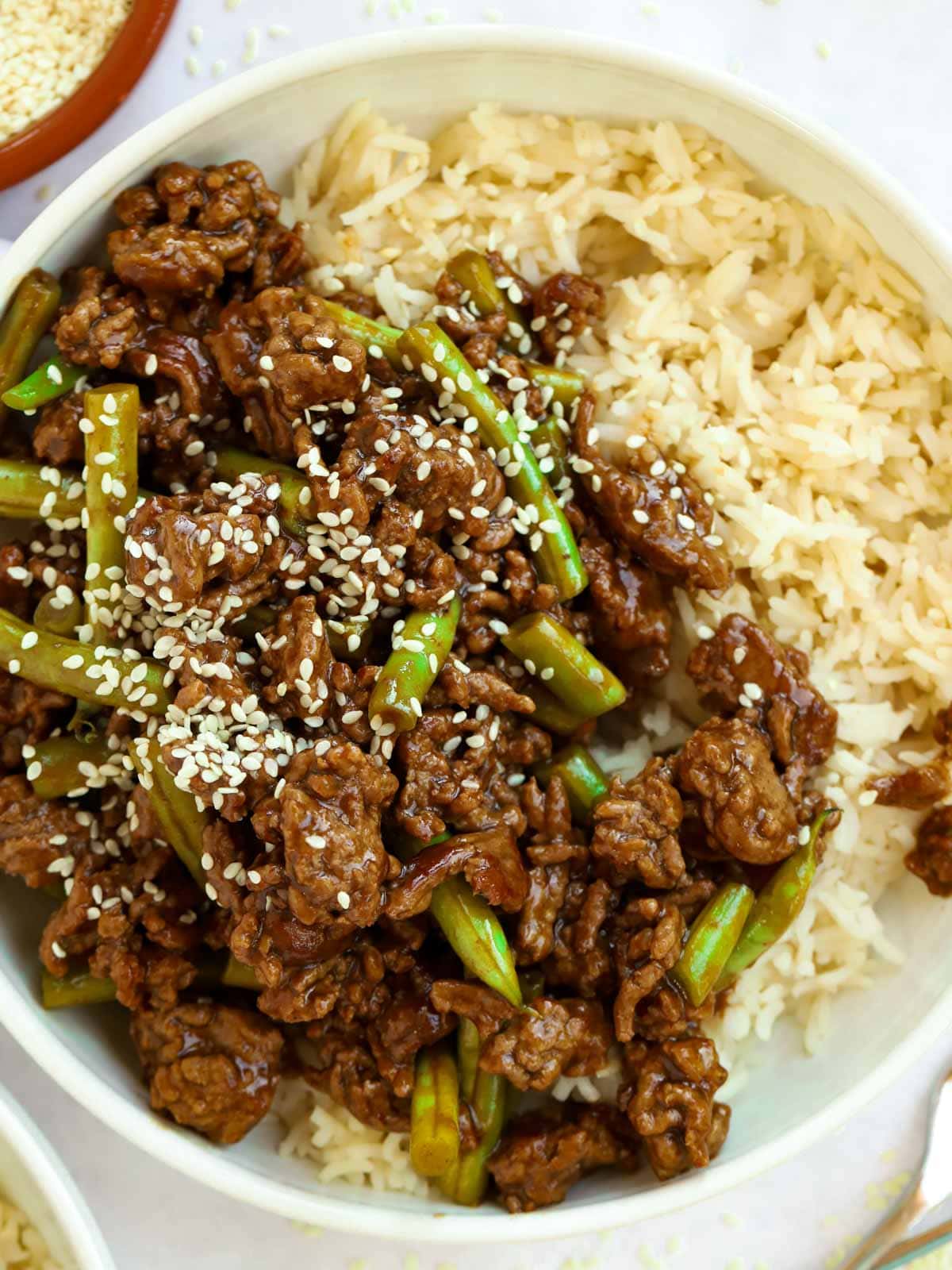A simple beef mince recipe for a stir fry, served here with rice.