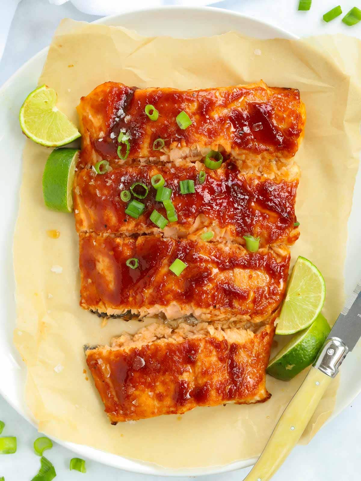 Oven-baked honey BBQ salmon dish