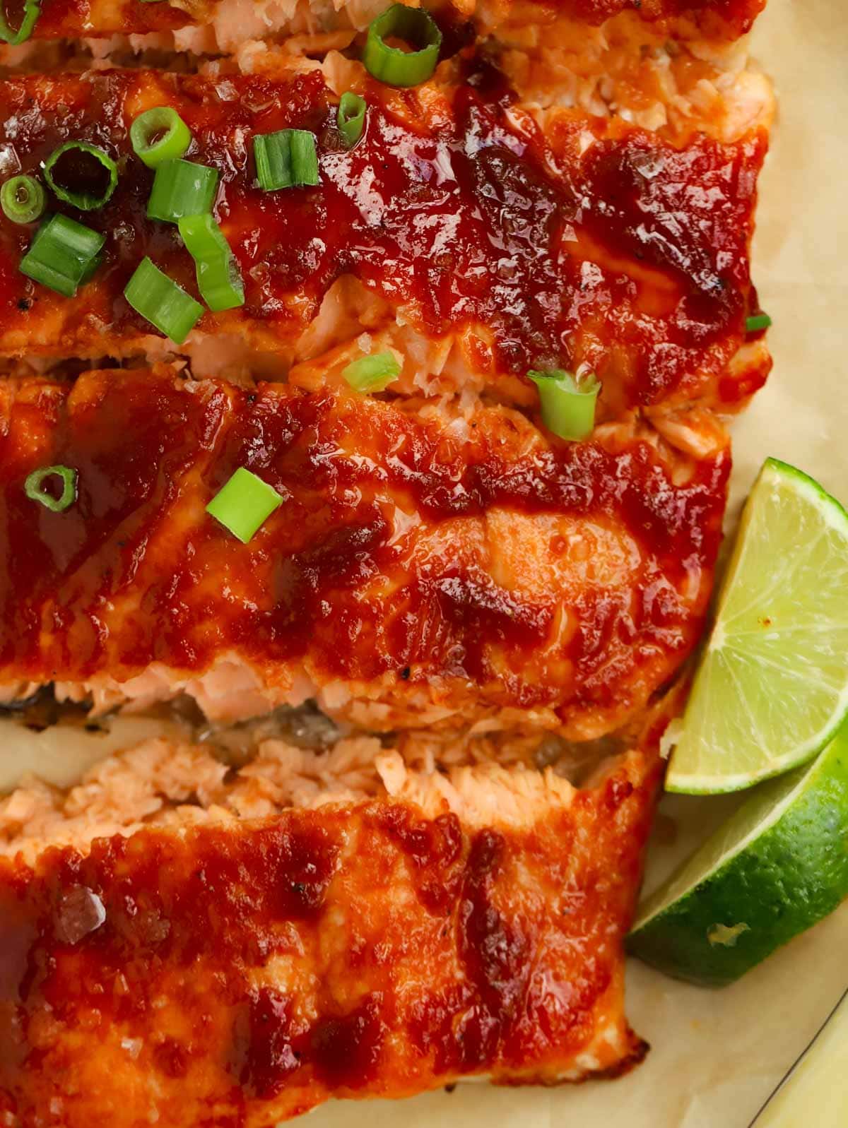 A close up of sticky BBQ salmon recipe