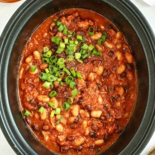 Slow cooker with homemade baked beans