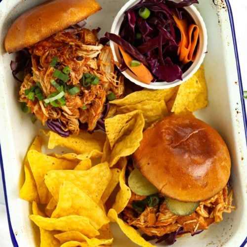 Family summer dinner recipe ideas - honey barbecue pulled chicken made in the slow cooker