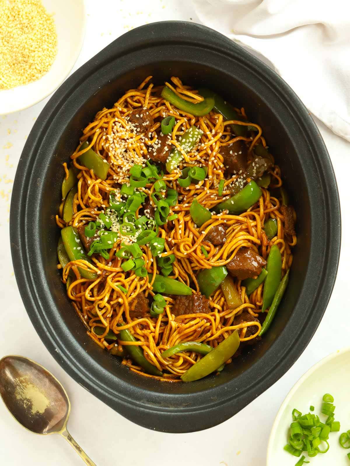 Tasty takeaway-style beef noodle dish for the slow cooker that's great for a quick midweek meal or weekend fakeaway