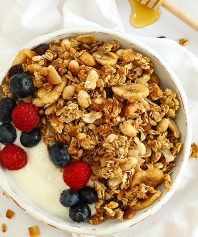 Make delicious granola with oats, nuts and fruit in the slow cooker easily.