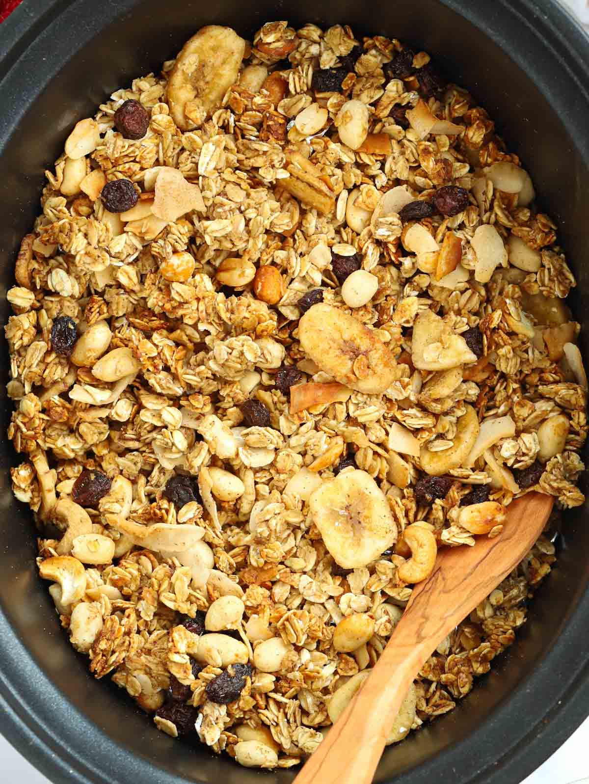 Healthy granola recipe made in the slow cooker.