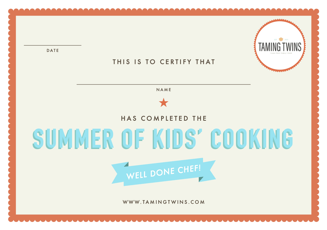 kids cooking certificate