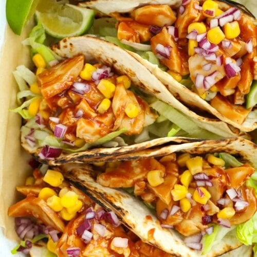 Super speedy Chicken Tacos with barbecue sauce