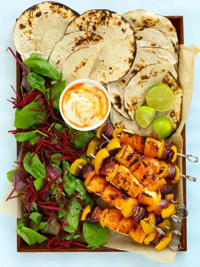 Sticky Halloumi Kebabs {with Sweet Chilli Dip}