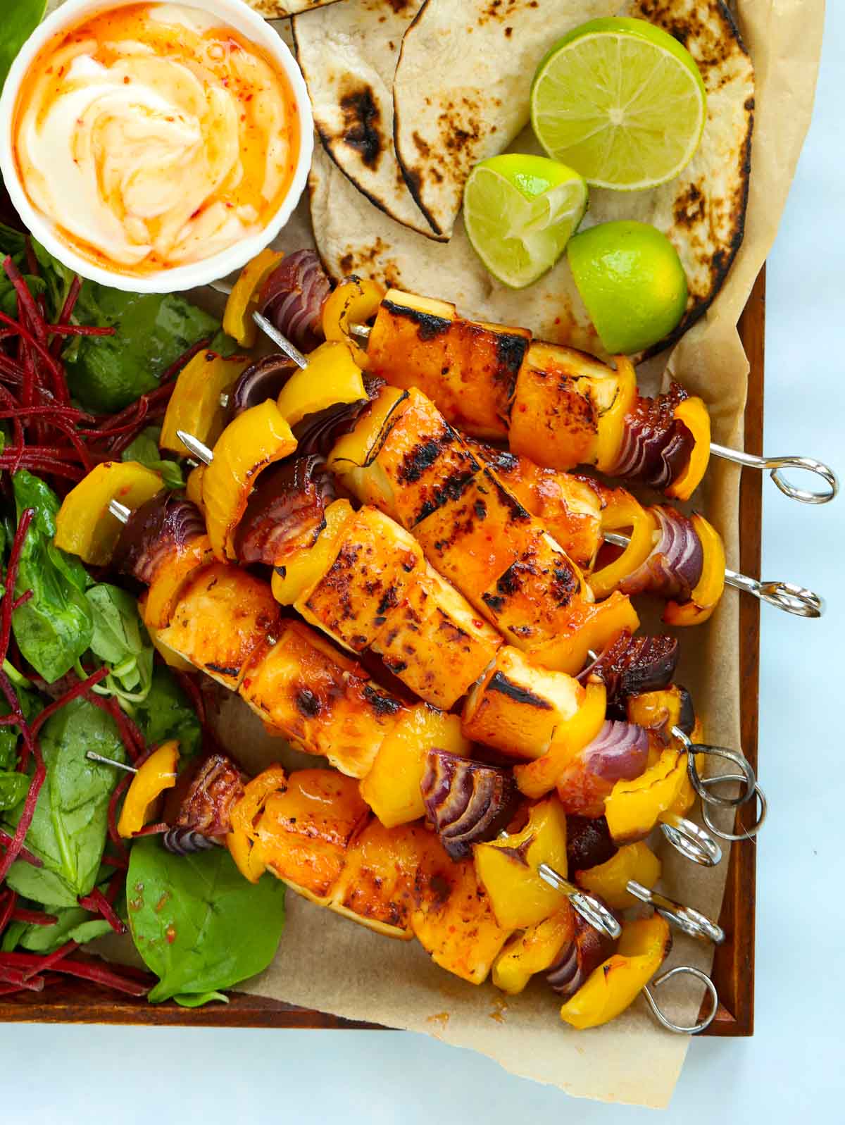 Perfect for the grill or BBQ, this sticky halloumi kebab is delicious and simple