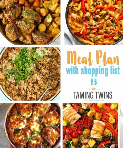 Meal Plan 13 features 5 family friendly midweek recipes for dinner.