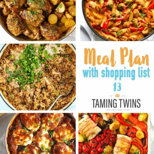 Meal Plan 13 features 5 family friendly midweek recipes for dinner.