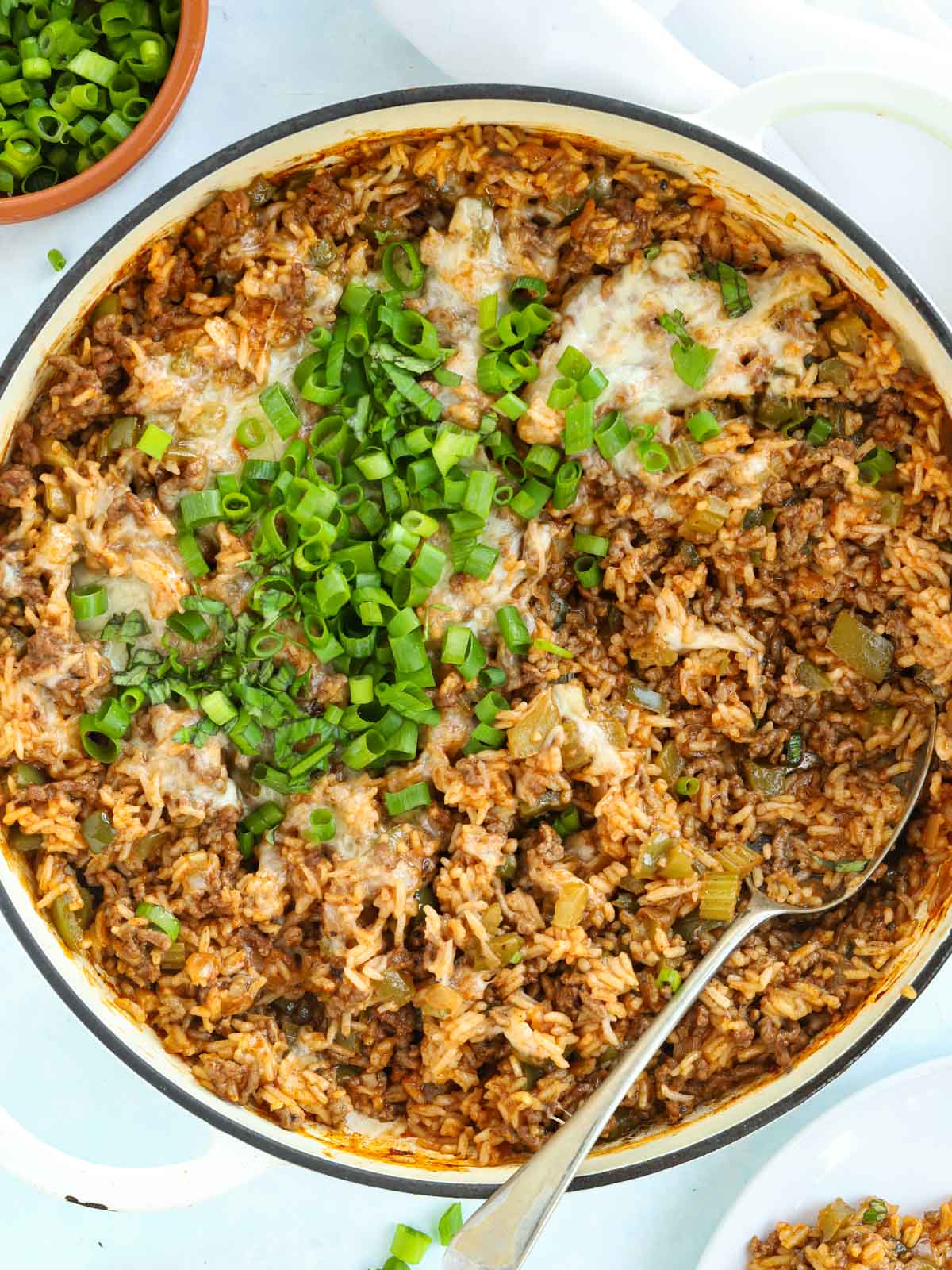 Family friendly dinner of Cajun beef with rice