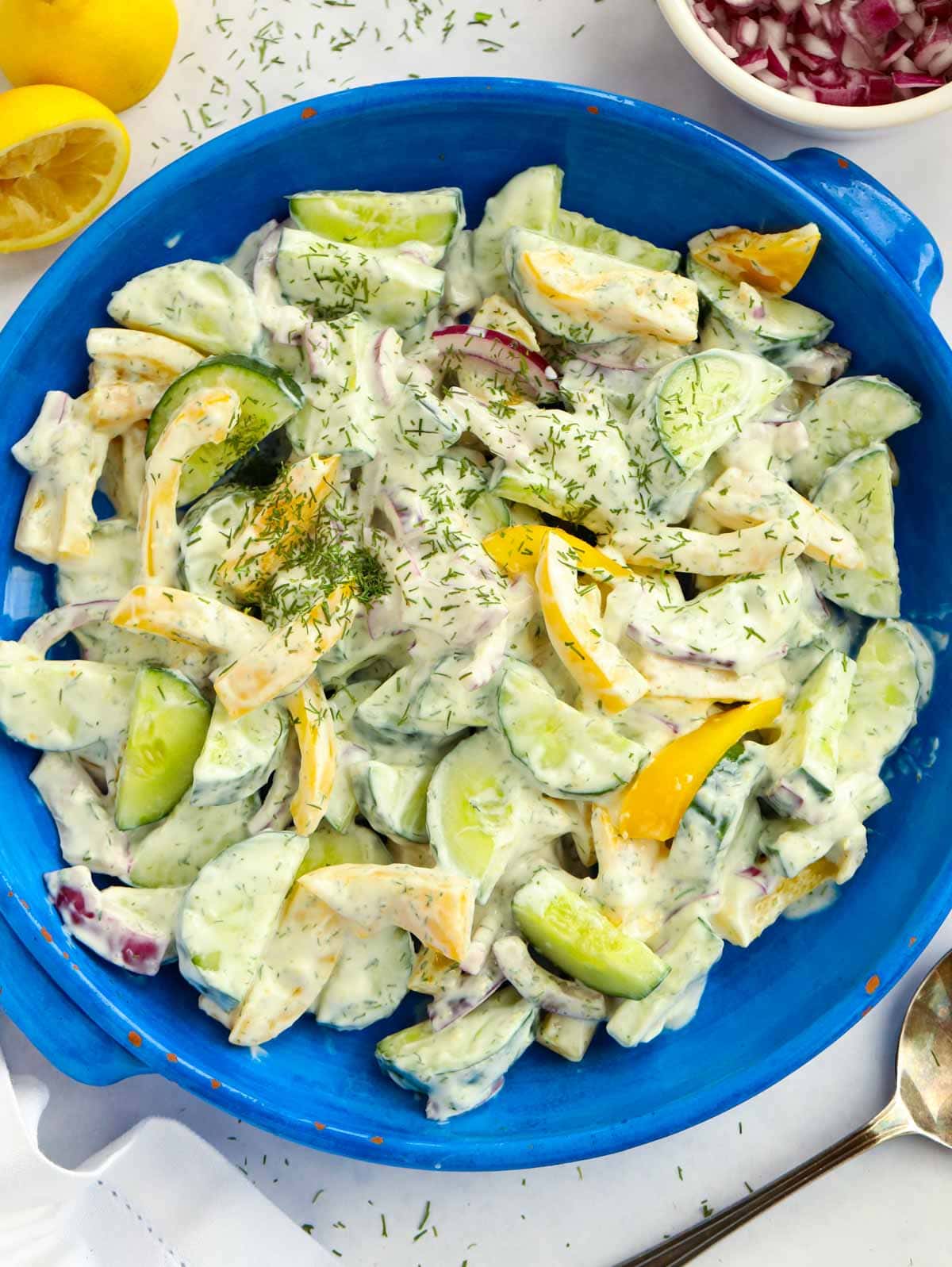 Easy Cucumber Salad Recipe with healthy yoghurt dressing