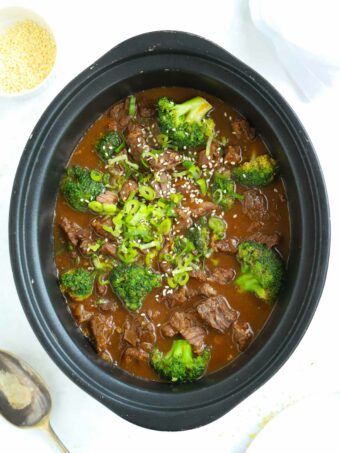 Beef and Broccoli made in a slow cooker when finished.