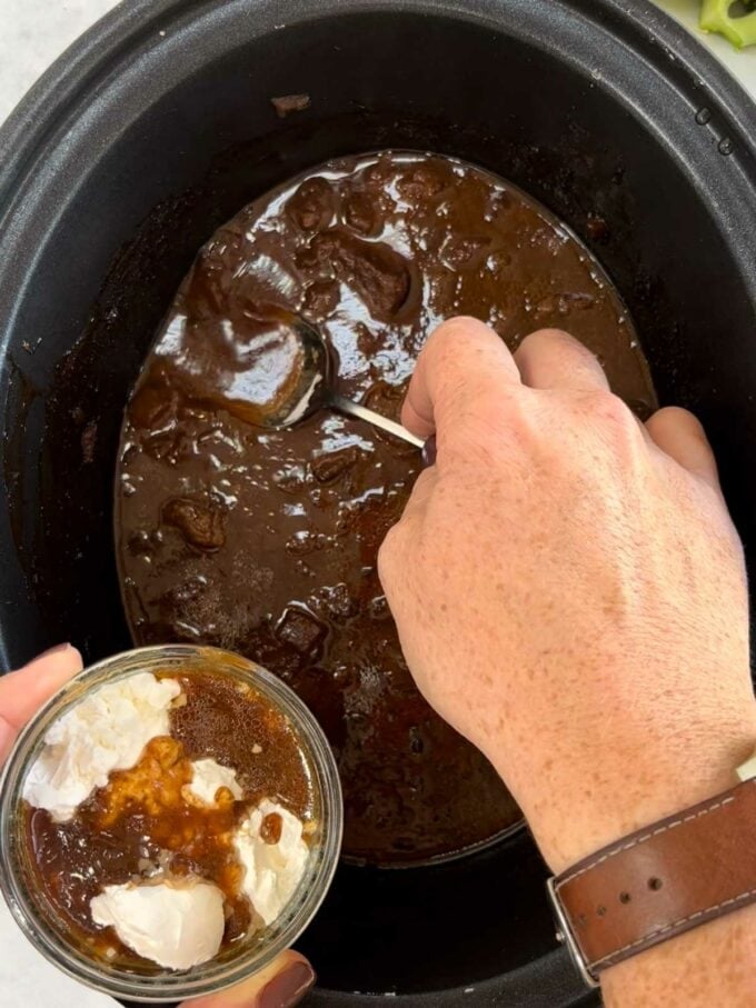 Step 2 in the recipe for Slow Cooker Beef and Broccoli.