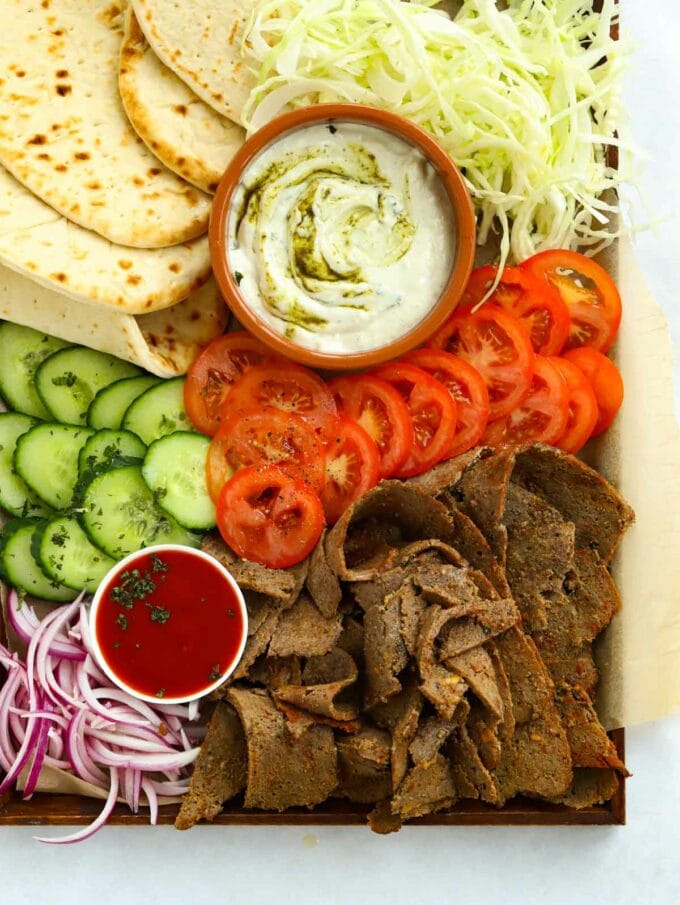 Tray with finished recipe for doner kebab.