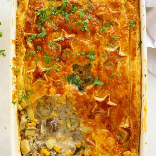 Cheese and vegetable filled veggie pie.
