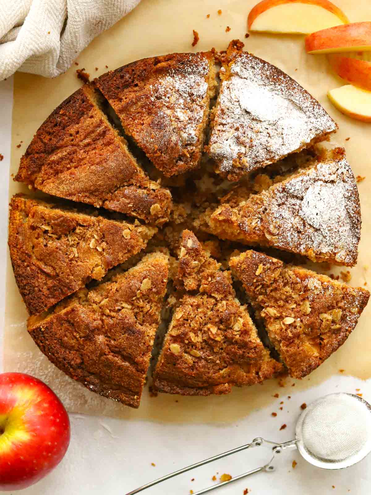 Slices of Cinnamon and Apple Cake on a table.