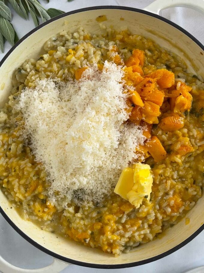 Step 4 in the recipe for butternut squash risotto.