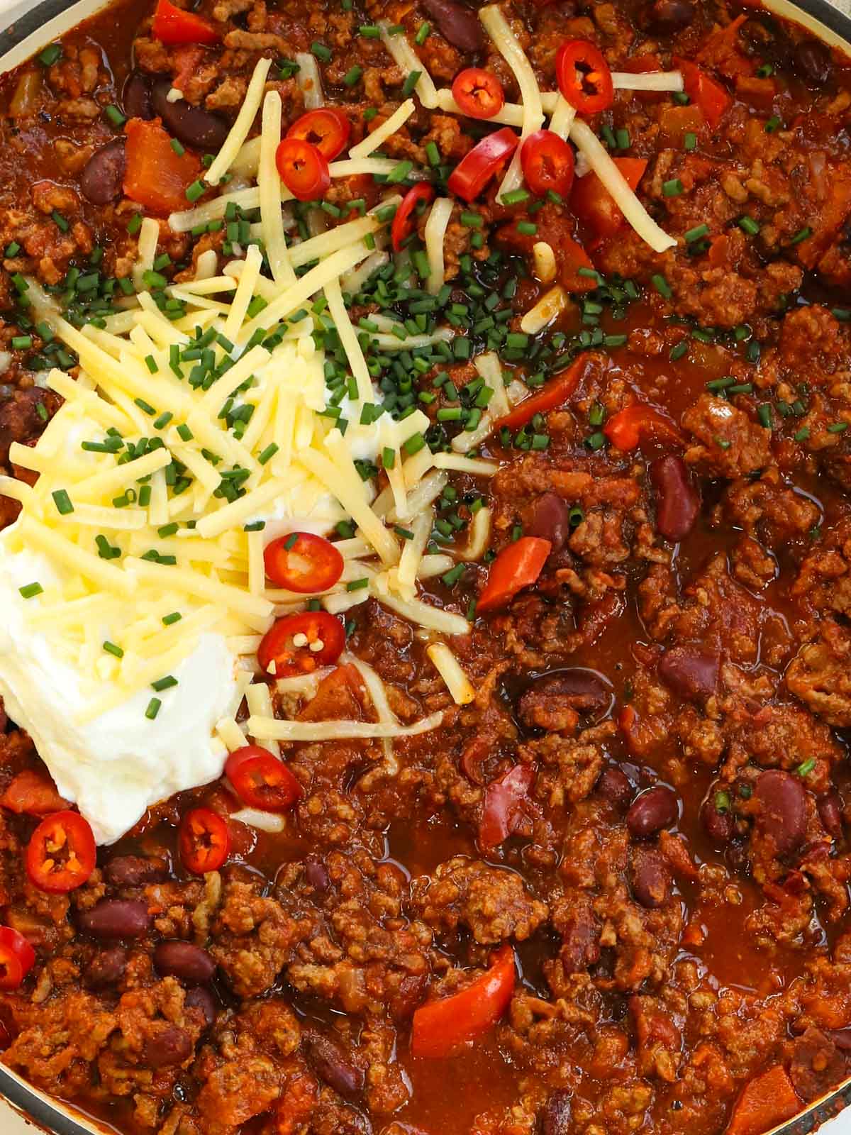 Close of a bowl of Easy Chilli Con Carne.