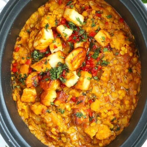 Paneer with Red Lentil Dahl cooked in the Slow Cooker.