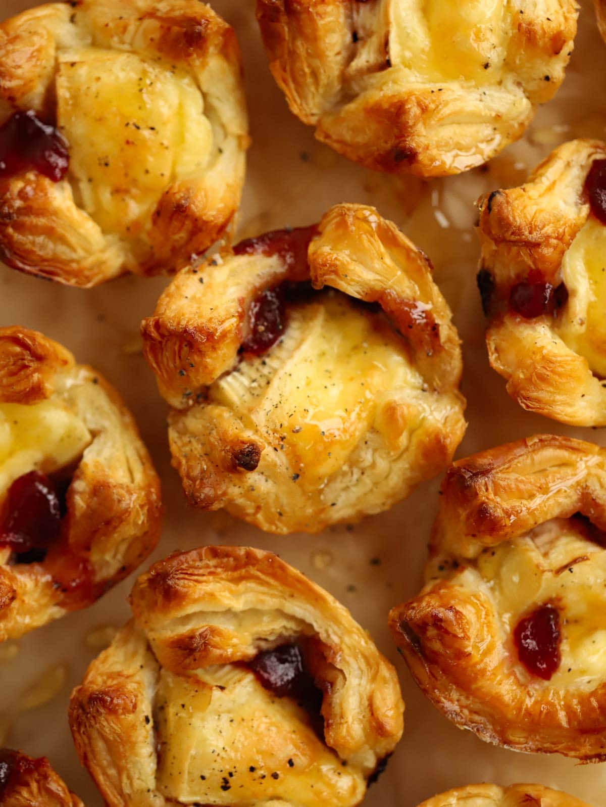 Little pastry bites of Christmas canapés out of the oven.