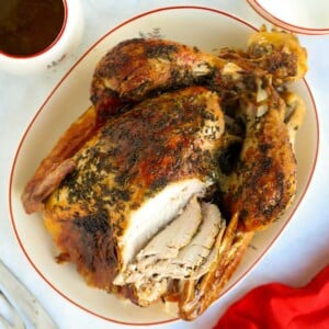 Roast turkey on the Christmas dinner table.