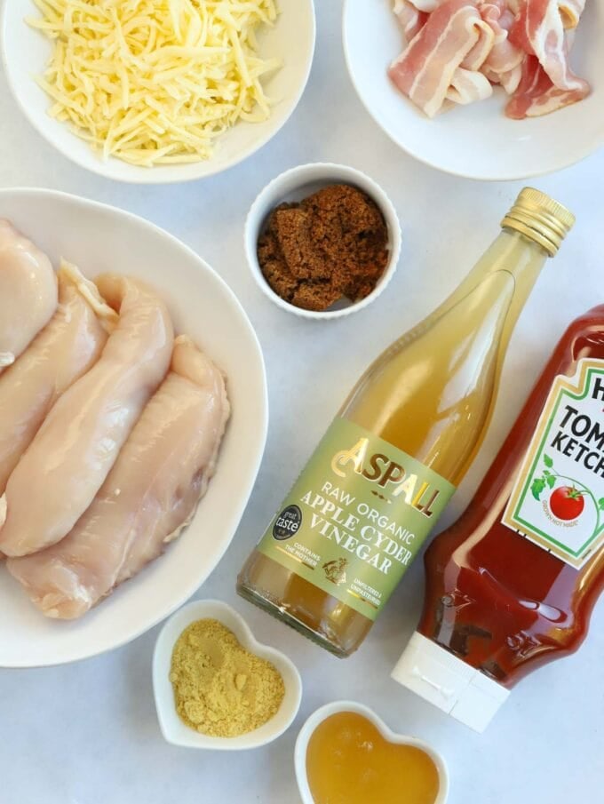 Ingredients for Easy Hunter's Chicken recipe laid out on a counter.