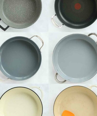 photo of different saute pans being reviewed